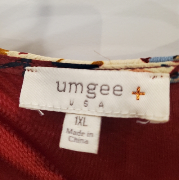 UMGEE Fall Colors Umgee Deep Burgundy Floral Midi Dress with Ruffled Sleeves 1X - Picture 3 of 3